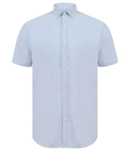 Henbury Modern Short Sleeve Slim Fit Oxford Shirt - BLU - M